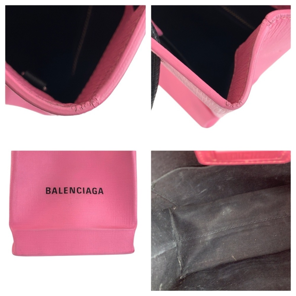 BALENCIAGA Shopping Tote XXS Pink Black Silver Hardware Leather 572411 Bag Sh... - Picture 6 of 10